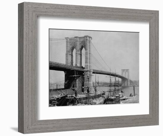 Brooklyn Bridge and Sailing Ships-J.S. Johnston-Framed Photographic Print