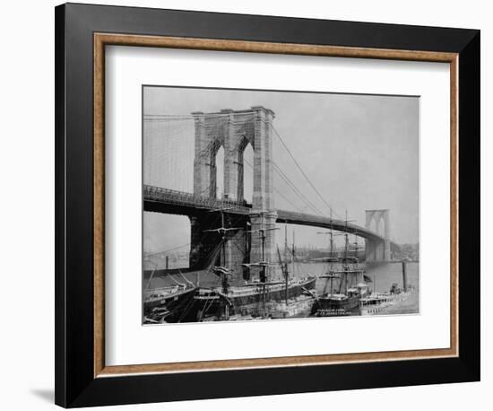 Brooklyn Bridge and Sailing Ships-J.S. Johnston-Framed Photographic Print