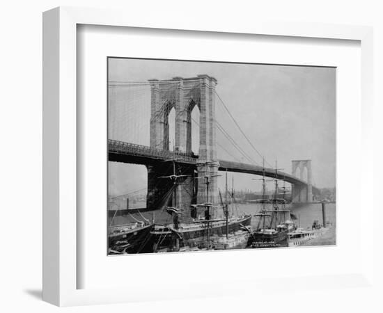 Brooklyn Bridge and Sailing Ships-J.S. Johnston-Framed Photographic Print