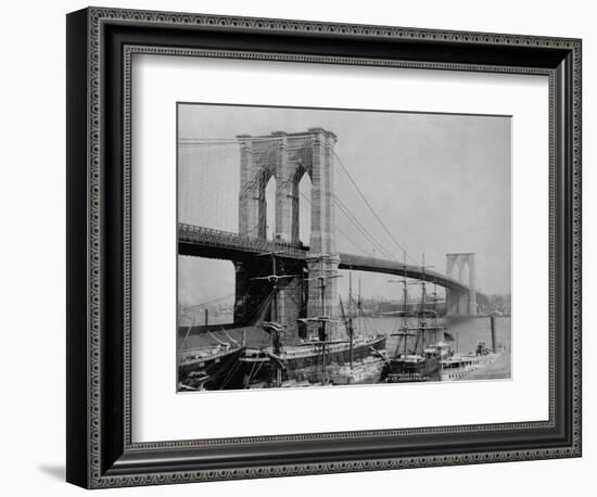 Brooklyn Bridge and Sailing Ships-J.S. Johnston-Framed Photographic Print