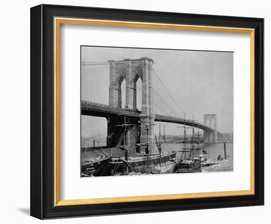 Brooklyn Bridge and Sailing Ships-J.S. Johnston-Framed Photographic Print