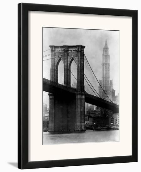 Brooklyn Bridge and Woolworth Building, 1921-Irving Underhill-Framed Art Print