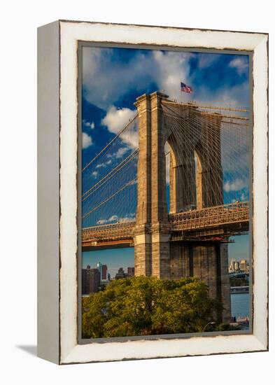 Brooklyn Bridge at sunset, NY NY - in black and white-null-Framed Premier Image Canvas