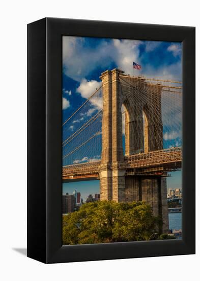 Brooklyn Bridge at sunset, NY NY - in black and white-null-Framed Premier Image Canvas