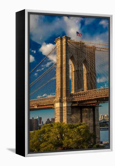 Brooklyn Bridge at sunset, NY NY - in black and white-null-Framed Premier Image Canvas