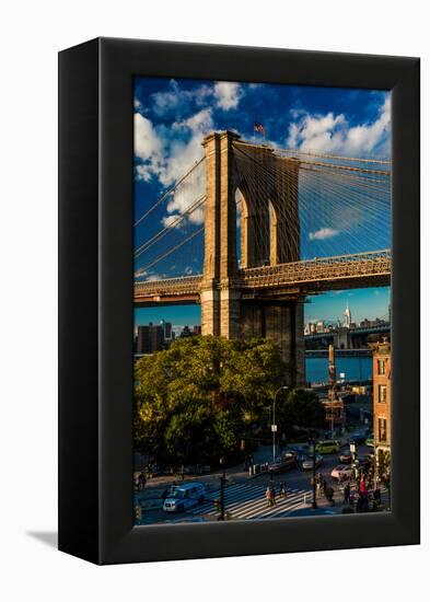 Brooklyn Bridge at sunset, NY NY - in black and white-null-Framed Premier Image Canvas