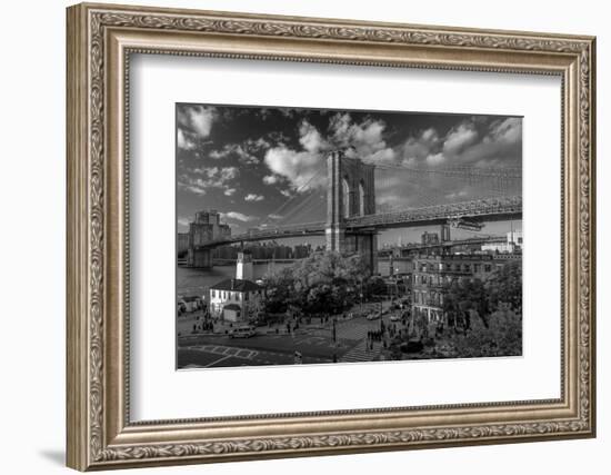 Brooklyn Bridge at sunset, NY NY - in black and white-null-Framed Photographic Print