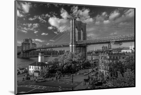 Brooklyn Bridge at sunset, NY NY - in black and white-null-Mounted Premium Photographic Print