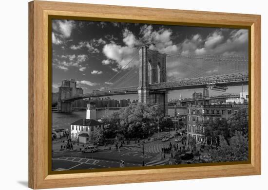 Brooklyn Bridge at sunset, NY NY - in black and white-null-Framed Premier Image Canvas