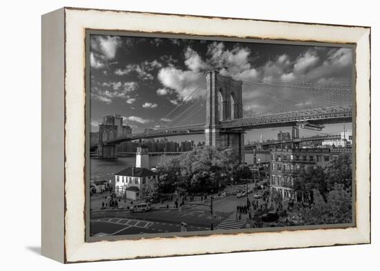 Brooklyn Bridge at sunset, NY NY - in black and white-null-Framed Premier Image Canvas