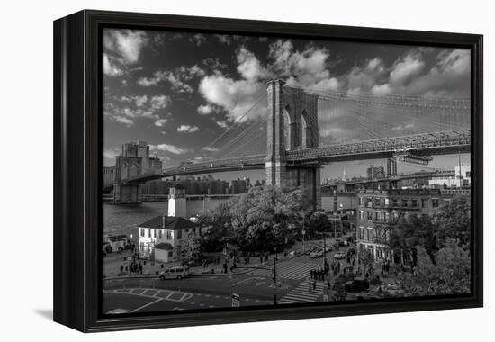 Brooklyn Bridge at sunset, NY NY - in black and white-null-Framed Premier Image Canvas