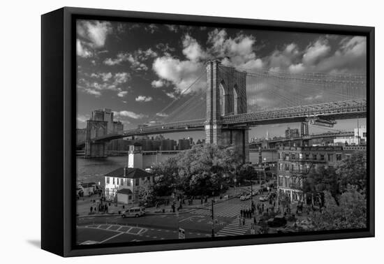 Brooklyn Bridge at sunset, NY NY - in black and white-null-Framed Premier Image Canvas