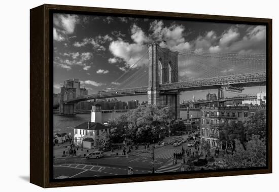 Brooklyn Bridge at sunset, NY NY - in black and white-null-Framed Premier Image Canvas