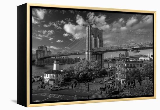 Brooklyn Bridge at sunset, NY NY - in black and white-null-Framed Premier Image Canvas