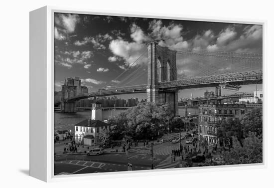 Brooklyn Bridge at sunset, NY NY - in black and white-null-Framed Premier Image Canvas