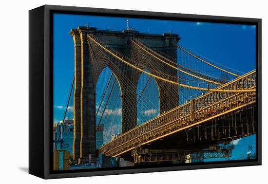 Brooklyn Bridge at sunset, NY NY - in black and white-null-Framed Premier Image Canvas