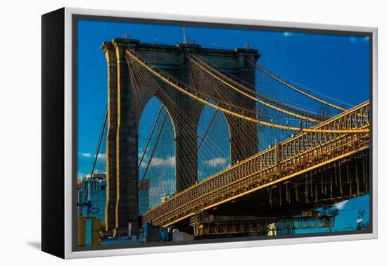 Brooklyn Bridge at sunset, NY NY - in black and white-null-Framed Premier Image Canvas