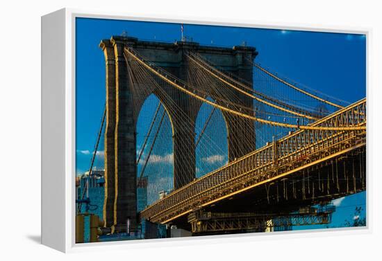 Brooklyn Bridge at sunset, NY NY - in black and white-null-Framed Premier Image Canvas