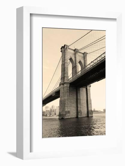 Brooklyn Bridge Black and White over East River Viewed from New York City Lower Manhattan Waterfron-Songquan Deng-Framed Photographic Print