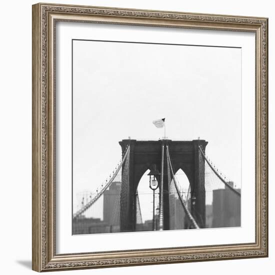 Brooklyn Bridge bw-Tracey Telik-Framed Art Print