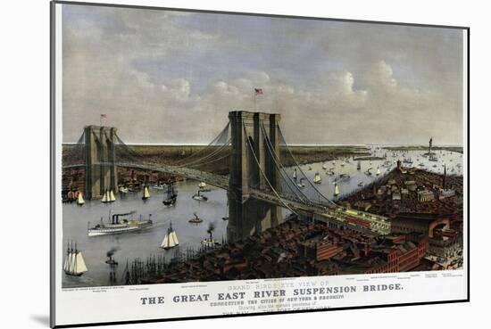 Brooklyn Bridge By Currier and Ives 1885-Vintage Lavoie-Mounted Giclee Print