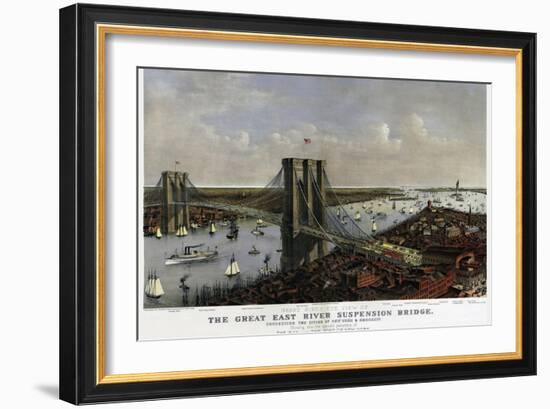 Brooklyn Bridge By Currier and Ives 1885-Vintage Lavoie-Framed Giclee Print