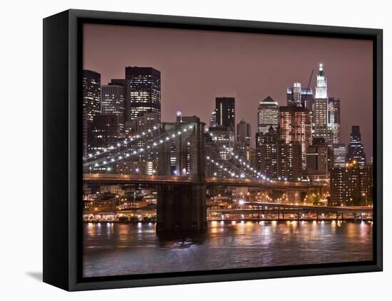 Brooklyn Bridge, East River with Lower Manhattan Skyline in Distance, Brooklyn, New York, Usa-Paul Souders-Framed Premier Image Canvas