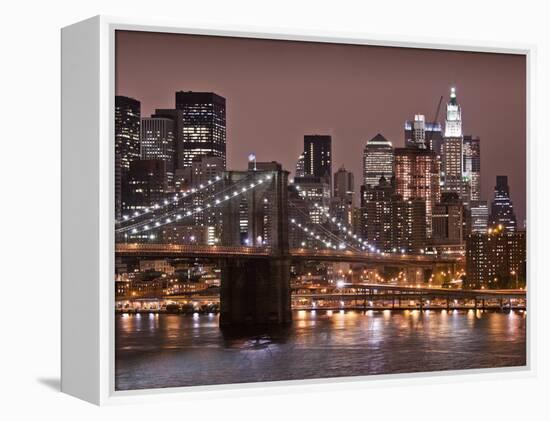 Brooklyn Bridge, East River with Lower Manhattan Skyline in Distance, Brooklyn, New York, Usa-Paul Souders-Framed Premier Image Canvas