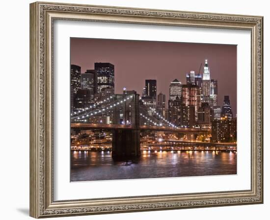 Brooklyn Bridge, East River with Lower Manhattan Skyline in Distance, Brooklyn, New York, Usa-Paul Souders-Framed Photographic Print