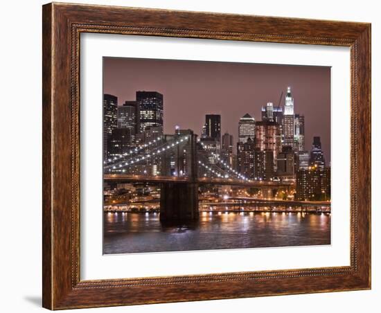 Brooklyn Bridge, East River with Lower Manhattan Skyline in Distance, Brooklyn, New York, Usa-Paul Souders-Framed Photographic Print