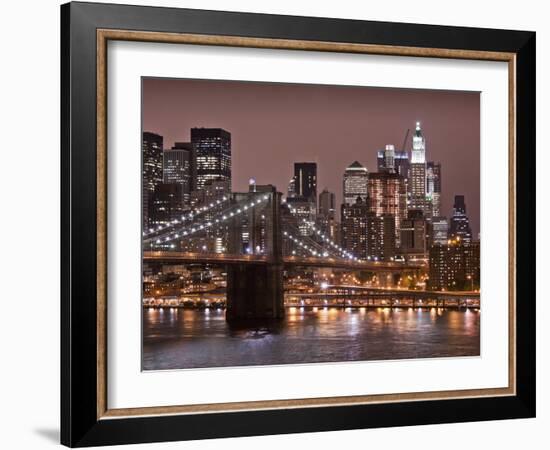 Brooklyn Bridge, East River with Lower Manhattan Skyline in Distance, Brooklyn, New York, Usa-Paul Souders-Framed Photographic Print