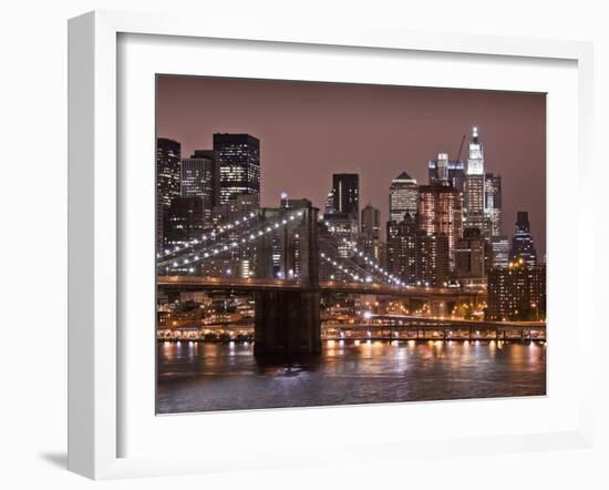 Brooklyn Bridge, East River with Lower Manhattan Skyline in Distance, Brooklyn, New York, Usa-Paul Souders-Framed Photographic Print