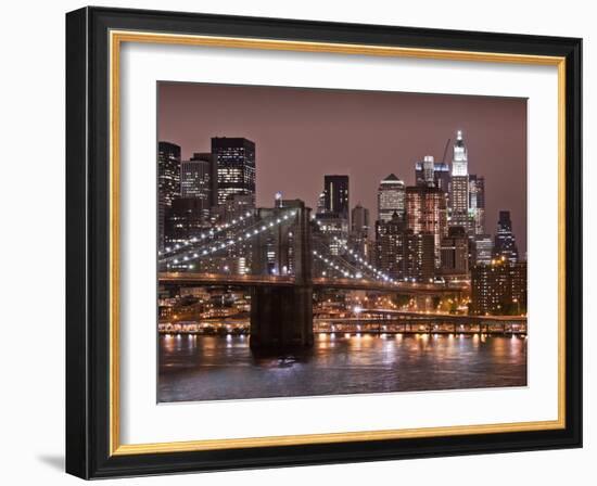 Brooklyn Bridge, East River with Lower Manhattan Skyline in Distance, Brooklyn, New York, Usa-Paul Souders-Framed Photographic Print