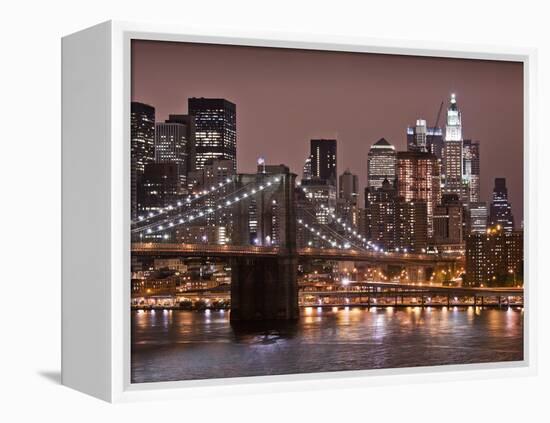 Brooklyn Bridge, East River with Lower Manhattan Skyline in Distance, Brooklyn, New York, Usa-Paul Souders-Framed Premier Image Canvas