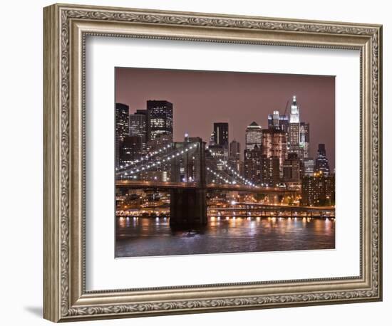 Brooklyn Bridge, East River with Lower Manhattan Skyline in Distance, Brooklyn, New York, Usa-Paul Souders-Framed Photographic Print