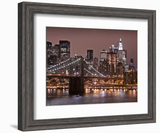 Brooklyn Bridge, East River with Lower Manhattan Skyline in Distance, Brooklyn, New York, Usa-Paul Souders-Framed Photographic Print