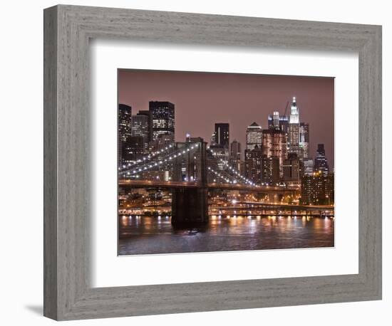 Brooklyn Bridge, East River with Lower Manhattan Skyline in Distance, Brooklyn, New York, Usa-Paul Souders-Framed Photographic Print