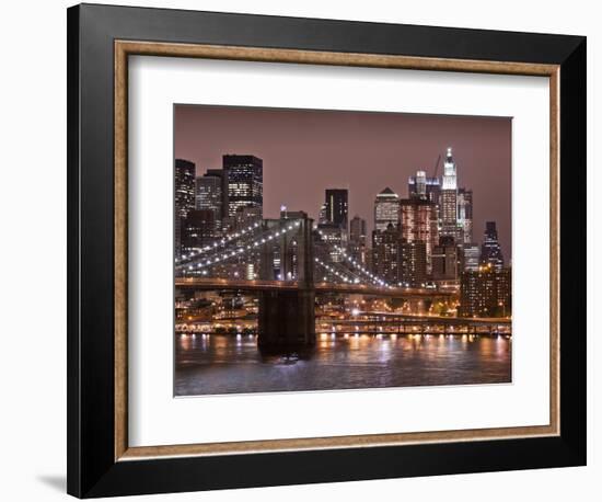 Brooklyn Bridge, East River with Lower Manhattan Skyline in Distance, Brooklyn, New York, Usa-Paul Souders-Framed Photographic Print