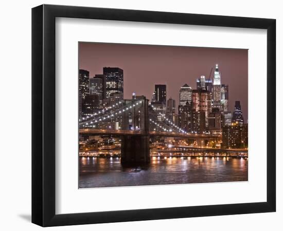 Brooklyn Bridge, East River with Lower Manhattan Skyline in Distance, Brooklyn, New York, Usa-Paul Souders-Framed Photographic Print