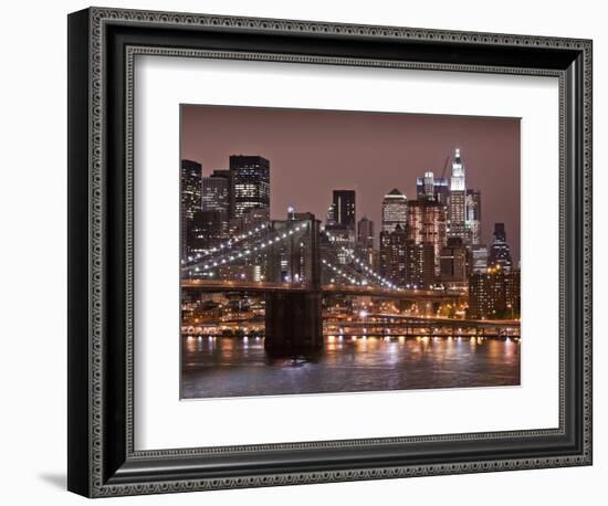 Brooklyn Bridge, East River with Lower Manhattan Skyline in Distance, Brooklyn, New York, Usa-Paul Souders-Framed Photographic Print