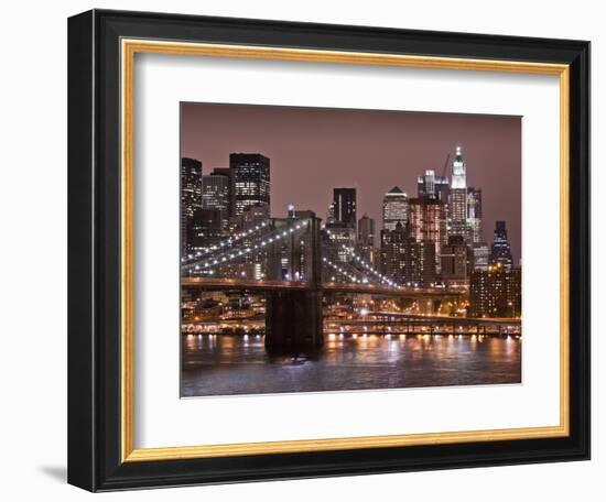 Brooklyn Bridge, East River with Lower Manhattan Skyline in Distance, Brooklyn, New York, Usa-Paul Souders-Framed Photographic Print