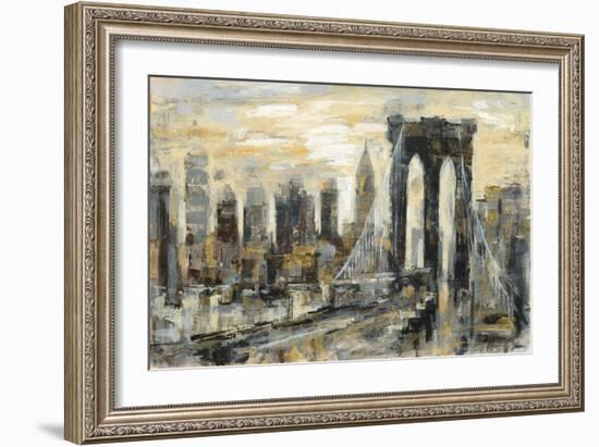 Brooklyn Bridge Gray and Gold-Silvia Vassileva-Framed Art Print