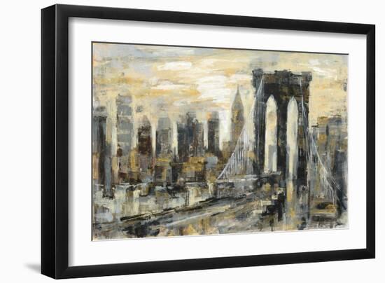 Brooklyn Bridge Gray and Gold-Silvia Vassileva-Framed Art Print