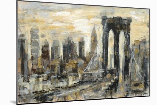 Brooklyn Bridge Gray and Gold-Silvia Vassileva-Mounted Art Print