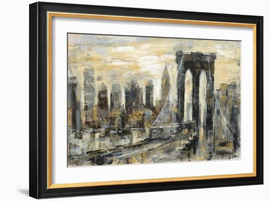 Brooklyn Bridge Gray and Gold-Silvia Vassileva-Framed Art Print