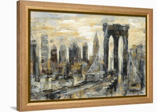 Brooklyn Bridge Gray and Gold-Silvia Vassileva-Framed Stretched Canvas