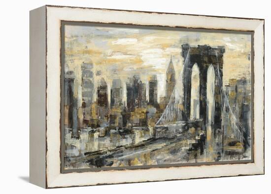 Brooklyn Bridge Gray and Gold-Silvia Vassileva-Framed Stretched Canvas