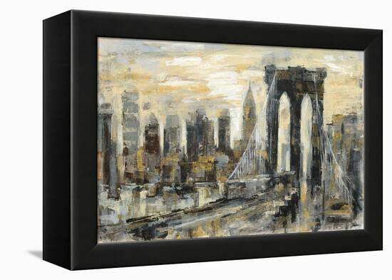 Brooklyn Bridge Gray and Gold-Silvia Vassileva-Framed Stretched Canvas