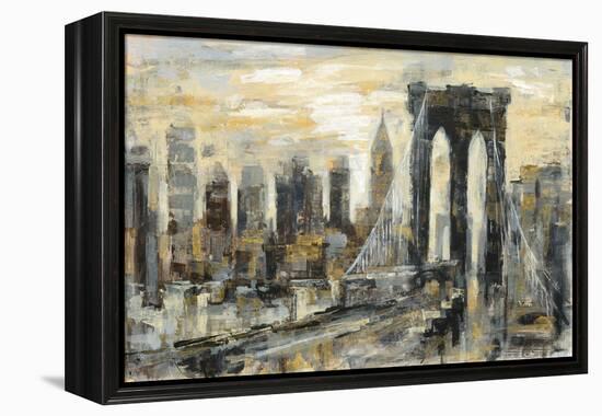 Brooklyn Bridge Gray and Gold-Silvia Vassileva-Framed Stretched Canvas