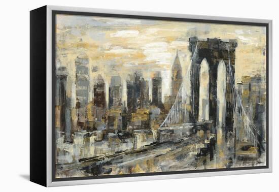 Brooklyn Bridge Gray and Gold-Silvia Vassileva-Framed Stretched Canvas